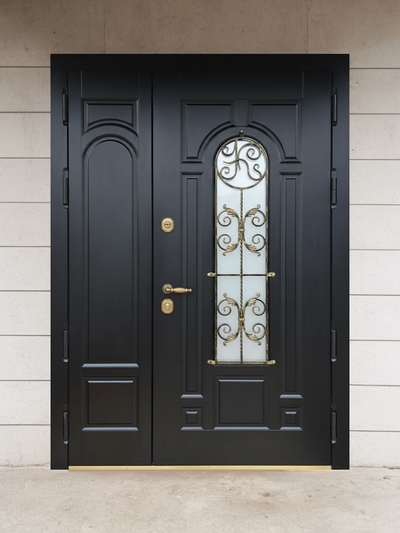 Черная дверь с ковкой Черная дверь с ковкой