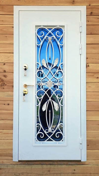 Дверь со стеклом и решеткой Дверь со стеклом и решеткой