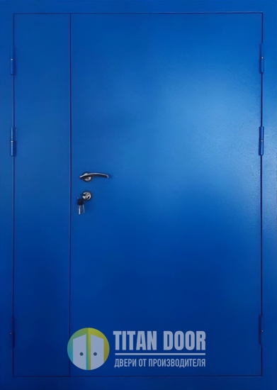 Стальная полуторная техническая дверь с синим полимерным окрашиванием Стальная полуторная техническая дверь с синим полимерным окрашиванием