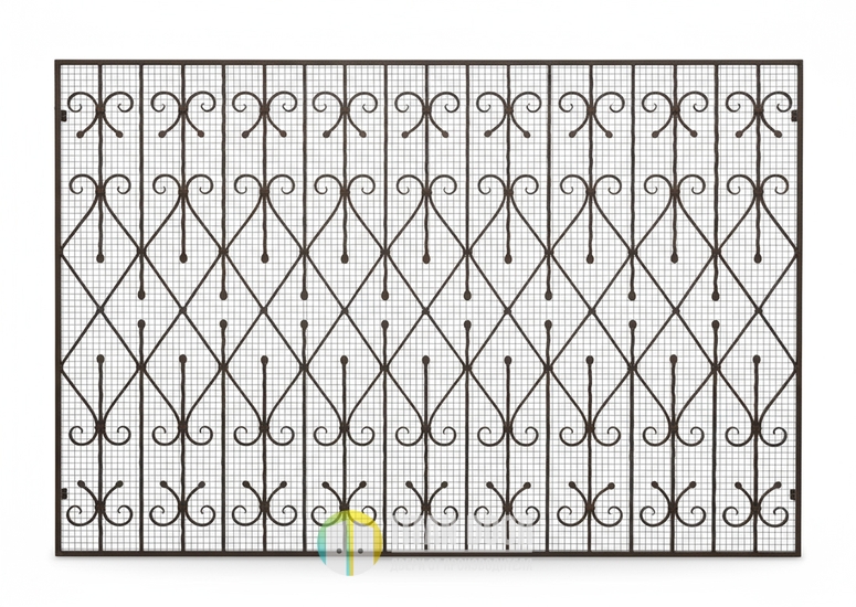 Широкая кованая решетка с металлической сеткой Широкая кованая решетка с металлической сеткой