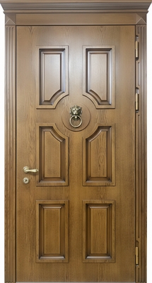 Утепленная входная термодверь с карнизом, кнокером и отделкой МДФ со шпоном Утепленная входная термодверь с карнизом, кнокером и отделкой МДФ со шпоном