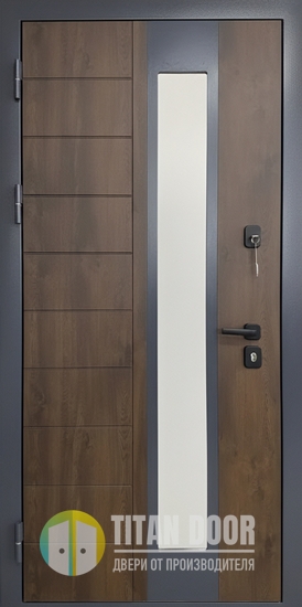 Входная остекленная термодверь с отделкой МДФ и серым порошковым покрасом