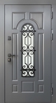 Входная уличная термодверь с отделкой серыми плитами МДФ графит, решеткой и стеклом