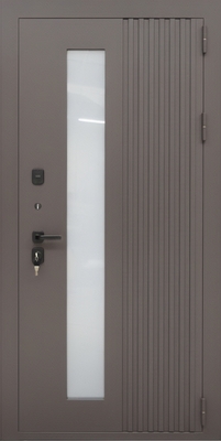 Уличная входная термодверь со стеклопакетом, металлорейками и порошковым покрытием