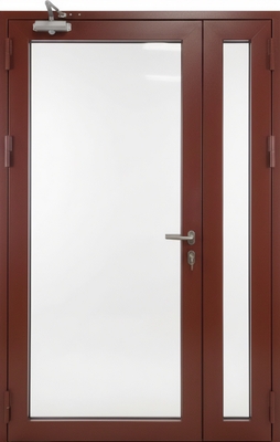 Полуторастворчатая светопрозрачная противопожарная дверь EIW-60 с доводчиком и окрашиванием по RAL
