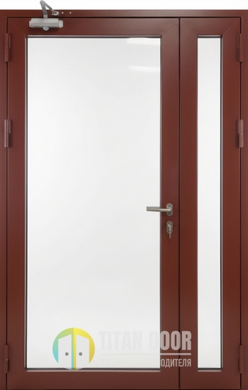 Полуторастворчатая светопрозрачная противопожарная дверь EIW-60 с доводчиком и окрашиванием по RAL