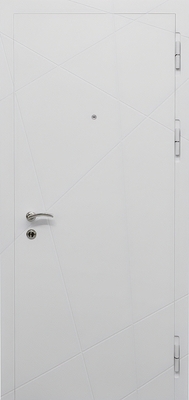 Квартирная металлическая дверь с белыми панелями МДФ с фрезерной резкой