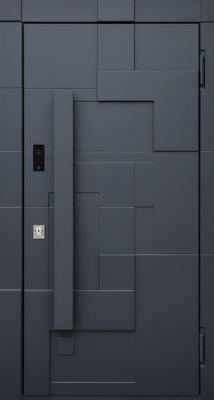Входная современная дверь с бугельной ручкой и 3D панелями МДФ антрацит