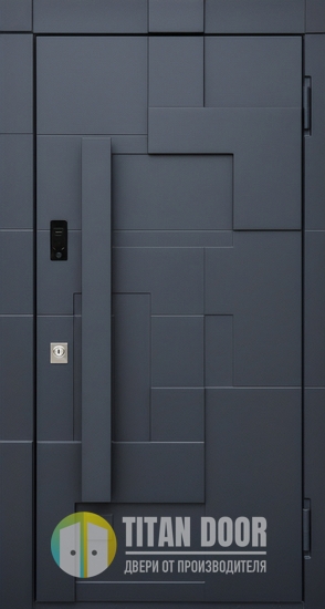 Входная современная дверь с бугельной ручкой и 3D панелями МДФ антрацит Входная современная дверь с бугельной ручкой и 3D панелями МДФ антрацит