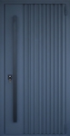 Входная уличная термодверь с металлорейками, бугельной ручкой и синим полимерным покрытием