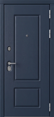 Металлическая дверь с темно-синими панелями МДФ с классической фрезеровкой