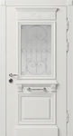Стальная термодверь со стеклом, ковкой, багетом и белыми панелями МДФ RAL
