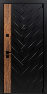 Квартирная дверь с черными фрезерованными панелями МДФ и вставкой ПВХ