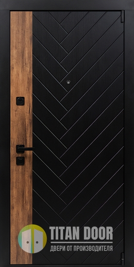 Квартирная дверь с черными фрезерованными панелями МДФ и вставкой ПВХ Квартирная дверь с черными фрезерованными панелями МДФ и вставкой ПВХ