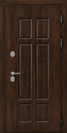 Металлическая дверь для квартиры с коричневыми панелями МДФ с фрезерованным рисунком