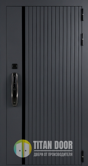 Входная дверь с окрашенными панелями МДФ, биометрическим замком и зеркалом Входная дверь с окрашенными панелями МДФ, биометрическим замком и зеркалом