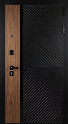 Стальная дверь в квартиру с панелями МДФ черного цвета со вставкой ПВХ