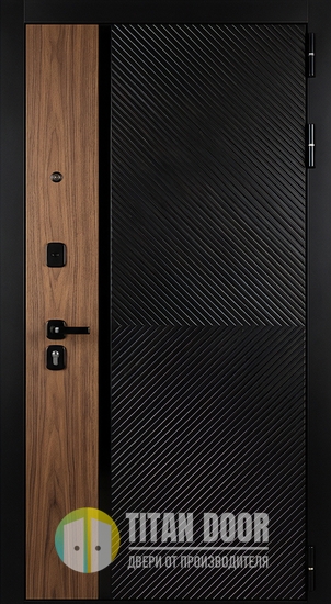 Стальная дверь в квартиру с панелями МДФ черного цвета со вставкой ПВХ Стальная дверь в квартиру с панелями МДФ черного цвета со вставкой ПВХ