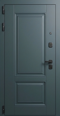 Стальная дверь с фрезерованными панелями МДФ с покраской темно-зеленой эмалью Стальная дверь с фрезерованными панелями МДФ с покраской темно-зеленой эмалью