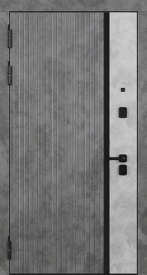 Входная дверь с комбинированными панелями МДФ бетон и черной полоской