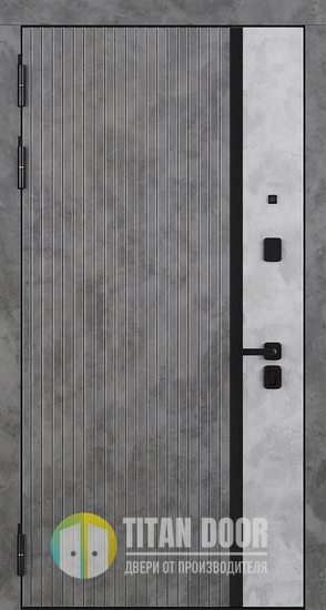 Входная дверь с комбинированными панелями МДФ бетон и черной полоской