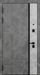 Входная дверь с комбинированными панелями МДФ бетон и черной полоской