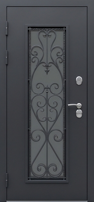 Входная утепленная термодверь со стеклопакетом, решеткой и порошковым покрытием муар Входная утепленная термодверь со стеклопакетом, решеткой и порошковым покрытием муар