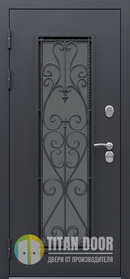 Входная утепленная термодверь со стеклопакетом, решеткой и порошковым покрытием муар