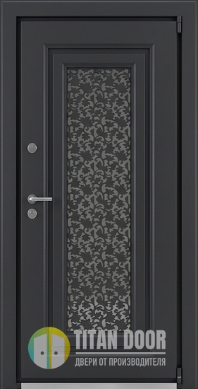 Металлическая непромерзающая термодверь с остеклением, лазерной резкой и темно-серым полимерным окрашиванием Металлическая непромерзающая термодверь с остеклением, лазерной резкой и темно-серым полимерным окрашиванием