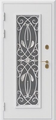 Непромерзающая стальная термодверь со стеклом, решеткой и белым порошковым напылением