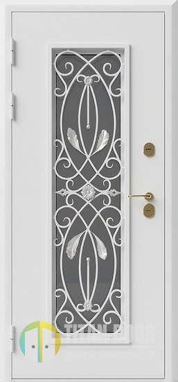 Непромерзающая стальная термодверь со стеклом, решеткой и белым порошковым напылением Непромерзающая стальная термодверь со стеклом, решеткой и белым порошковым напылением