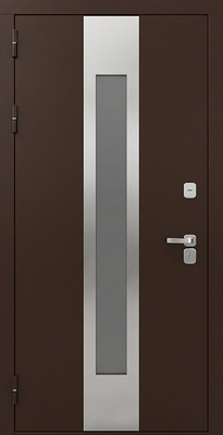 Остекленная входная уличная термодверь с коричневым полимерным покрытием и нержавеющей вставкой