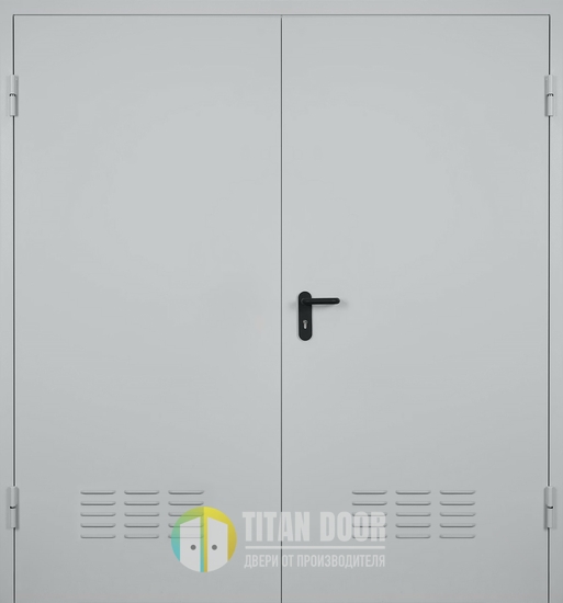 Двупольная глухая противопожарная дверь ДПМ-02 EI-60 RAL 7035 (серая) с вентиляцией