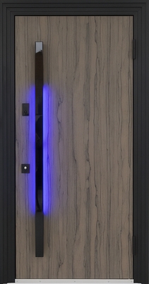 Современная металлическая дверь с панелями МДФ и бугельной ручкой со встроенной подсветкой Современная металлическая дверь с панелями МДФ и бугельной ручкой со встроенной подсветкой