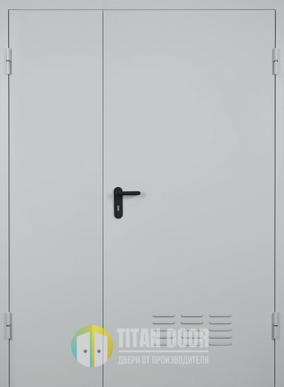 Полуторопольная глухая противопожарная дверь ДПМ-02 EI-60 RAL 7035 (серая) с вентиляцией