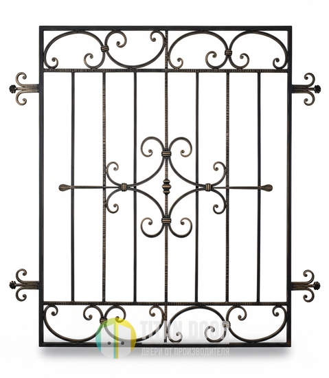 Оконная кованая решетка с завитками и эффектом патины Оконная кованая решетка с завитками и эффектом патины