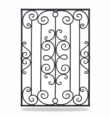 Оконная кованая решетка из завитков и прутьев