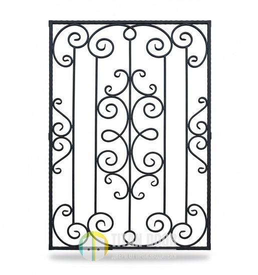 Оконная кованая решетка из завитков и прутьев Оконная кованая решетка из завитков и прутьев