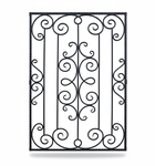 Оконная кованая решетка из завитков и прутьев