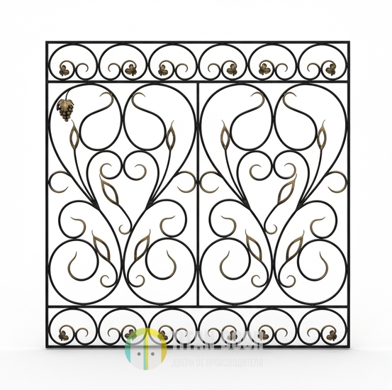 Стальная решетка на окно частного дома с ковкой и патиной