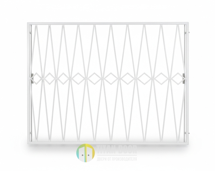 Сварная решетка на широкое окно с белым окрашиванием Сварная решетка на широкое окно с белым окрашиванием